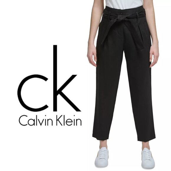 CALVIN KLEIN Women's High-Rise Tie-Waist Pants, Black NWT - Picture 1 of 10